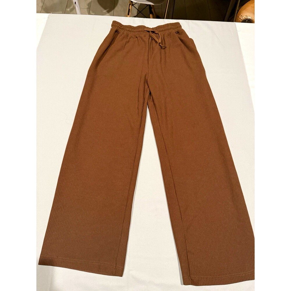 Deja Bleu Premium Women’s Brown Ribbed Knit Wide Leg Pants Size S